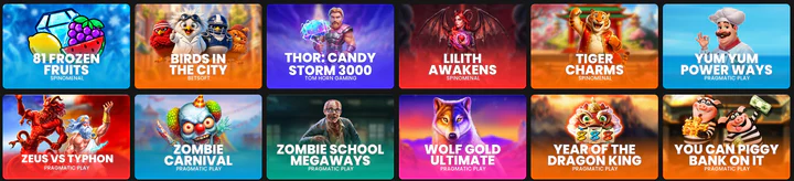 Casino Hermes sélection de machines à sous avec 81 Frozen Fruits, Birds in the City, Thor Candy Storm 3000, Lilith Awakens, Tiger Charms, Zombie Carnival, Wolf Gold Ultimate et Year of the Dragon King